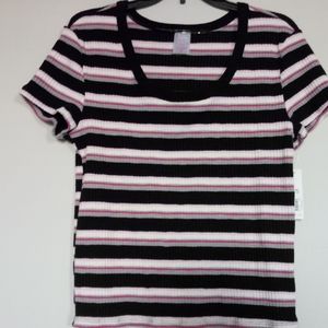New striped short sleeve sweater top size XL